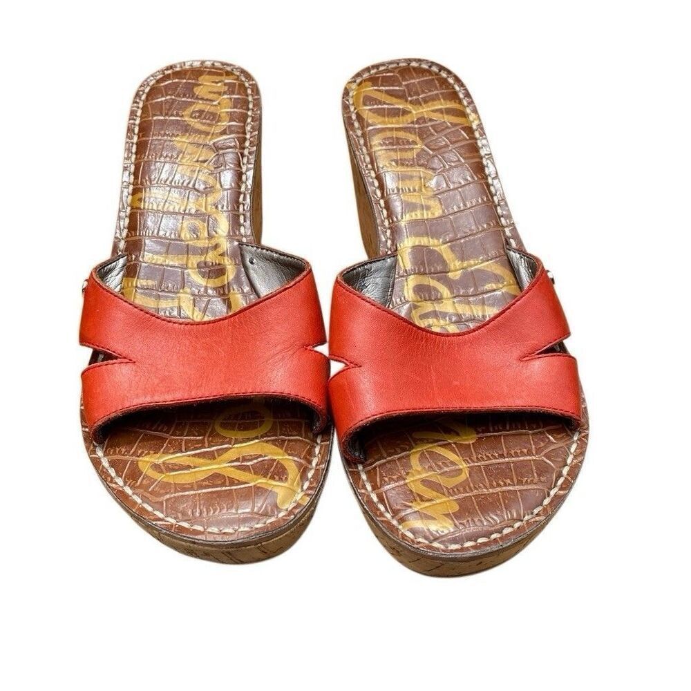 Sam Edelman Women's Reid Leather Cork Platform Sandal, Red, 7.5 M US - Picture 6 of 8